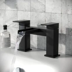 Ozone Modern Bathroom Matte Back Waterfall Dual Lever Deck Mounted Bath Filler Tap