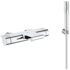 Grohe Grohtherm 2000 Set Thermostatic Bath/shower Mixer + 1 Jet Hand Shower + Hose And Wall Bracket, Chrome (34174001-Euphoria)