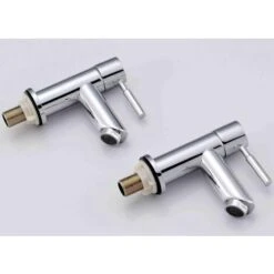 Pair Of Basin Taps,Twin Modern Round 1/2" Hot And Cold Bathroom Sink Taps, Chrome Brass 2pcs -Bathroom Faucet Store 46235780 4