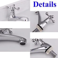 Basin Tap Pair Traditional Bathroom Sink Taps Hot And Cold Water Mixer Tap With Ceramic Disc Technology, Solid Brass Traditional Double Basin Taps For Kitchen Basin Sink Bathroom Washroom -Bathroom Faucet Store 46235825 3