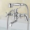 Victorian Traditional Bath Bathtub Mixer Tap With Shower Dual Lever Bathtub Taps Mixer Shower Handset Bathroom Chrome Deck Mounted -Bathroom Faucet Store 46235829 1