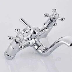 Victorian Traditional Bath Bathtub Mixer Tap With Shower Dual Lever Bathtub Taps Mixer Shower Handset Bathroom Chrome Deck Mounted -Bathroom Faucet Store 46235829 3