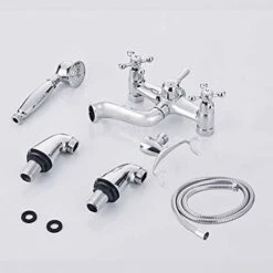 Victorian Traditional Bath Bathtub Mixer Tap With Shower Dual Lever Bathtub Taps Mixer Shower Handset Bathroom Chrome Deck Mounted -Bathroom Faucet Store 46235829 4