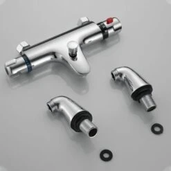 Thermostatic Bath Shower Mixer Valve Deck Mounted With Legs, Solid Brass Body Chrome Plated, Easy To Control Water Flow And Temperature From 30-45°C, Safety Button Temperature 38°C -Bathroom Faucet Store 46892202 3