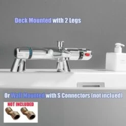 Thermostatic Bath Shower Mixer Valve Deck Mounted With Legs, Solid Brass Body Chrome Plated, Easy To Control Water Flow And Temperature From 30-45°C, Safety Button Temperature 38°C -Bathroom Faucet Store 46892202 5