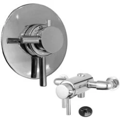 Modern Round Dual Shower Valve Thermostatic Concentric Concealed Exposed Chrome