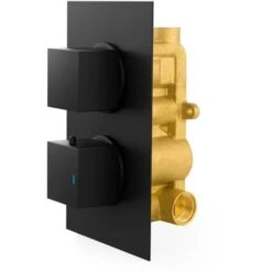 2 Dial 1 Outlet Concealed Thermostatic Shower Square Refined Valve - Matte Black -Bathroom Faucet Store 51419986 5