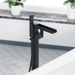 Laura Waterfall Freestanding Bath Shower Mixer Tap Matte Black -Bathroom Faucet Store 51420560 3