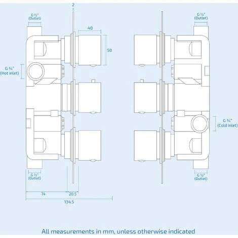 Cameo Modern Square 3 Dial 2 Outlet Concealed Shower Valve - Chrome 7 Cameo Modern Square 3 Dial 2 Outlet Concealed Shower Valve - Chrome - Image 5
