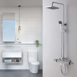 Thermostatic Shower, Thermostatic Bathtub Valve In Brass 59, Safety Protection With 38 ℃ Anti-Scald Knob, Bathtub Mixer Precise Temperature And Water Volume Adjustment -Bathroom Faucet Store 51803158 4