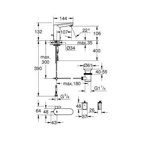 Grohe Eurosmart Cosmopolitan E Infra-red Basin Mixer With Mixing Device And Adjustable Temperature Limiter, Chrome (36331001) 4 Grohe Eurosmart Cosmopolitan E Infra-red Basin Mixer With Mixing Device And Adjustable Temperature Limiter, Chrome (36331001) - Image 2