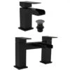 Black Matt Basin Sink Bathroom Luxury Waterfall & Bath Filler Tap Set -Bathroom Faucet Store 54194180 1
