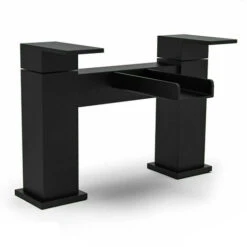 Black Matt Basin Sink Bathroom Luxury Waterfall & Bath Filler Tap Set -Bathroom Faucet Store 54194180 3