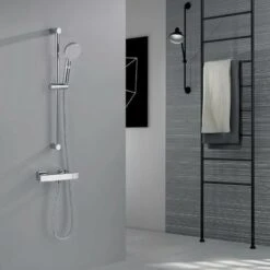 MUFF Square Thermostatic Shower Stick Mixing Valve Faucet Chrome Bathroom Double Outlet 8 MUFF Square Thermostatic Shower Stick Mixing Valve Faucet Chrome Bathroom Double Outlet -Bathroom Faucet Store 54685985 2