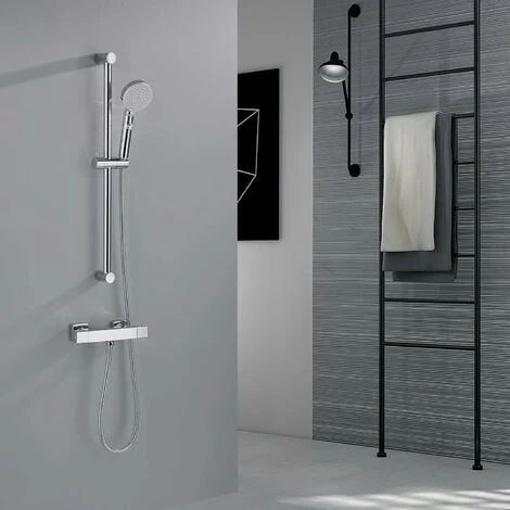 MUFF Square Thermostatic Shower Stick Mixing Valve Faucet Chrome Bathroom Double Outlet 4 MUFF Square Thermostatic Shower Stick Mixing Valve Faucet Chrome Bathroom Double Outlet - Image 2