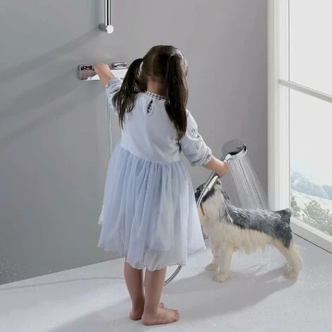 MUFF Square Thermostatic Shower Stick Mixing Valve Faucet Chrome Bathroom Double Outlet 6 MUFF Square Thermostatic Shower Stick Mixing Valve Faucet Chrome Bathroom Double Outlet - Image 4