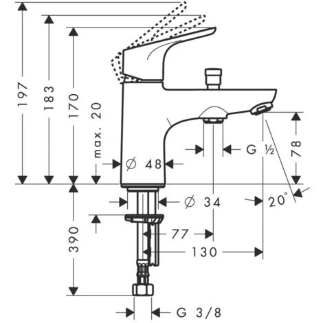 Hansgrohe Focus Single Lever Bath And Shower Mixer Monotrou With 2 Flow Rates, Chrome (31938000) 4 Hansgrohe Focus Single Lever Bath And Shower Mixer Monotrou With 2 Flow Rates, Chrome (31938000) - Image 2