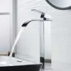 Modern Tall Waterfall Basin Faucet, Elegant Design Bathroom Faucet, Tall Single Handle Brass Basin Mixer Tap, Hot And Cold Water Available -Bathroom Faucet Store 55652326 1