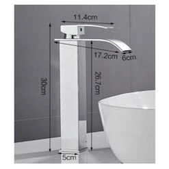 Modern Tall Waterfall Basin Faucet, Elegant Design Bathroom Faucet, Tall Single Handle Brass Basin Mixer Tap, Hot And Cold Water Available -Bathroom Faucet Store 55652326 5