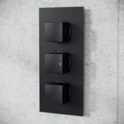 Temel 3-Way Thermostatic Mixer Valve And 200 Mm Square Shower Head, Handheld And Bath Filler Waste Matte Black Set -Bathroom Faucet Store 56993602 5