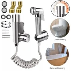 Thermostatic Mixer Bidet Shower Spray Kit Tap, Brass Chrome Sprayer With Dual Control For Water Flow And Water Temperature 20-48℃, Safety Lock 38℃ Anti-Scald For Bidet Toilet Pet Shower Washing
