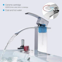Modern Bathroom Square Waterfall Basin Sink Mixer Tap Chrome Brass Cloakroom Basin Mixer Tap Chrome Square Sink Mono Waterfall Bathroom Hot&Cold Faucet -Bathroom Faucet Store 59499781 5