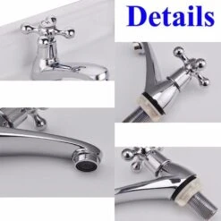 Traditional Victorian Pair Of Bathroom Sink Basin Taps Twin Cross Head Handles Hot And Cold Brass Faucet Polished Chrome Bath -Bathroom Faucet Store 59500077 4