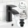 Black Waterfall Cloakroom Mini Basin Mixer Tap Sink Mono Bathroom + Waste 10yr -Bathroom Faucet Store 65210518 1