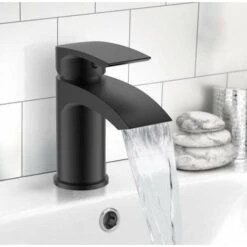 Black Waterfall Cloakroom Mini Basin Mixer Tap Sink Mono Bathroom + Waste 10yr -Bathroom Faucet Store 65210518 4