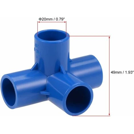 2 Pack 20mm Furniture Grade PVC 4 Way Elbow Fitting Blue 4 2 Pack 20mm Furniture Grade PVC 4 Way Elbow Fitting Blue - Image 2