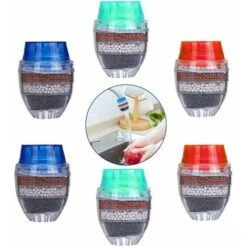 6PCS Mini Faucet Water Filter Activated Carbon Round Tap Water Filter - Mini Home Coconut Activated Carbon Filter - Kitchen Tool