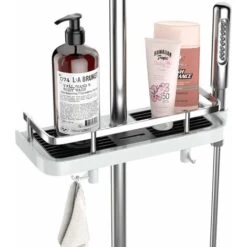 Shower Shelf Without Drilling Adjustable Shower Shelf For The Shower Rod Bathroom Storage With Shower Holder Shelf With 2 Small Hooks -Bathroom Faucet Store 68107378 4