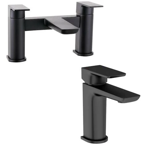 Mode Foster II Black Basin And Bath Mixer Tap Pack 3 Mode Foster II Black Basin And Bath Mixer Tap Pack