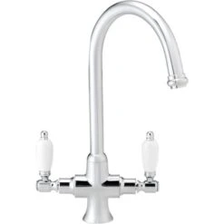 ENKI, Dorchester, KT041, Chrome Polished Brass Dual Flow Kitchen Sink Mixer Tap For Basin, With Twin White Levers Swivel Spout Perfect For Double Bowl Sinks, Easy Safe To Use Drip Free Ceramic Valve 8 ENKI, Dorchester, KT041, Chrome Polished Brass Dual Flow Kitchen Sink Mixer Tap For Basin, With Twin White Levers Swivel Spout Perfect For Double Bowl Sinks, Easy Safe To Use Drip Free Ceramic Valve -Bathroom Faucet Store 69286712 2