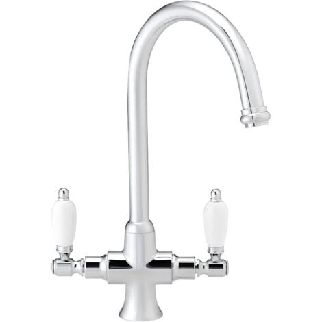 ENKI, Dorchester, KT041, Chrome Polished Brass Dual Flow Kitchen Sink Mixer Tap For Basin, With Twin White Levers Swivel Spout Perfect For Double Bowl Sinks, Easy Safe To Use Drip Free Ceramic Valve 4 ENKI, Dorchester, KT041, Chrome Polished Brass Dual Flow Kitchen Sink Mixer Tap For Basin, With Twin White Levers Swivel Spout Perfect For Double Bowl Sinks, Easy Safe To Use Drip Free Ceramic Valve - Image 2
