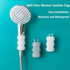 Shower Head Holder, Punch Free Silicone Suction Cup Shower Head Wall Mount Holder No Drill Needed For Marble Glass Metal Ceramic (White) -Bathroom Faucet Store 69623977 3