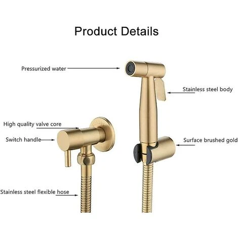 Stainless Steel Toilet Bidet Sprayer, Bidet Sprayer Kit, Faucet Sprayer Toilet Sprayer (Gold) 4 Stainless Steel Toilet Bidet Sprayer, Bidet Sprayer Kit, Faucet Sprayer Toilet Sprayer (Gold) - Image 2