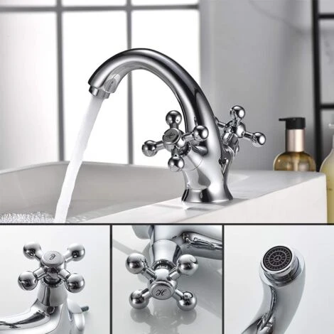 Lucca - Retro Basin Tap, Vintage Bathroom Mixer, Chrome, Silver 5 Lucca - Retro Basin Tap, Vintage Bathroom Mixer, Chrome, Silver - Image 3