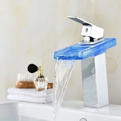 MUFF Intelligent Luminous Waterfall Copper Faucet Bathroom Sink Countertop And Low Basin Bathroom Cabinet Hot And Cold Hot And Cold LED -Bathroom Faucet Store 71497838 4
