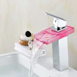 MUFF Intelligent Luminous Waterfall Copper Faucet Bathroom Sink Countertop And Low Basin Bathroom Cabinet Hot And Cold Hot And Cold LED -Bathroom Faucet Store 71497838 5