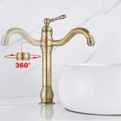 Antique Brass Sink Tap Single Handle Rotatable Spout Vessel Deck Mounted Mixer -Bathroom Faucet Store 71582368 3