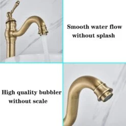 Antique Brass Sink Tap Single Handle Rotatable Spout Vessel Deck Mounted Mixer -Bathroom Faucet Store 71582368 4