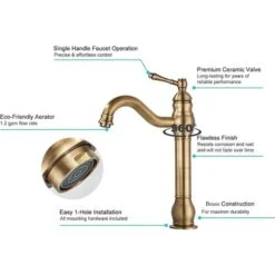 Antique Brass Sink Tap Single Handle Rotatable Spout Vessel Deck Mounted Mixer -Bathroom Faucet Store 71582368 5