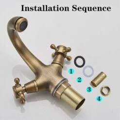 SUGUWORD Vanity Sink Tap Deck Mounted Antique Brass Double Hot And Cold Water Single Spout Faucet 10 SUGUWORD Vanity Sink Tap Deck Mounted Antique Brass Double Hot And Cold Water Single Spout Faucet -Bathroom Faucet Store 71582371 4