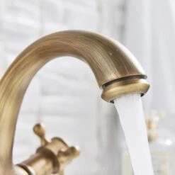 SUGUWORD Vanity Sink Tap Deck Mounted Antique Brass Double Hot And Cold Water Single Spout Faucet 11 SUGUWORD Vanity Sink Tap Deck Mounted Antique Brass Double Hot And Cold Water Single Spout Faucet -Bathroom Faucet Store 71582371 5