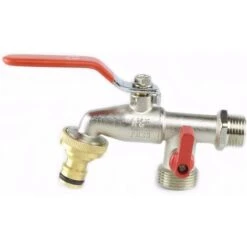 G6354 Double Outlet Garden Tap 1/2" – 3/4". Perfect For Patios And Decks With Timer Watering, Silver -Bathroom Faucet Store 72504845 3
