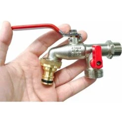 G6354 Double Outlet Garden Tap 1/2" – 3/4". Perfect For Patios And Decks With Timer Watering, Silver -Bathroom Faucet Store 72504845 4