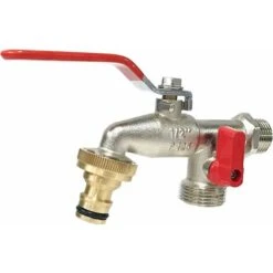 G6354 Double Outlet Garden Tap 1/2" – 3/4". Perfect For Patios And Decks With Timer Watering, Silver -Bathroom Faucet Store 72504845 5