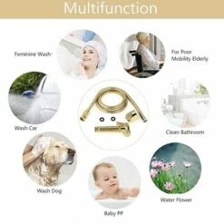 Hygiene Kit WC/Toilet Bidet Hand Shower Portable Wall Mounted Spray/Spray Head/Hand Shower Shattaf Set For Personal Care Hygiene Potty Toilet Gold -Bathroom Faucet Store 72586090 4