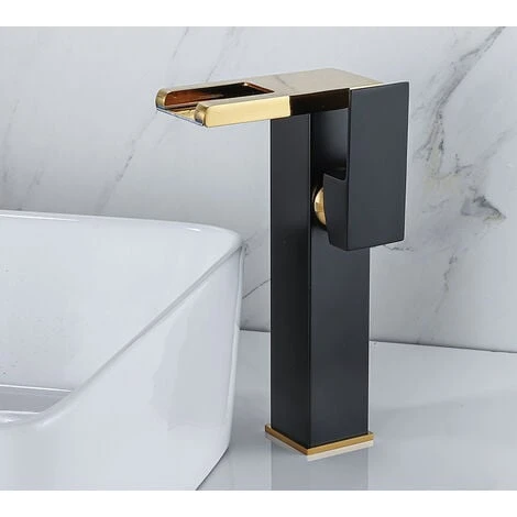 Waterfall LED Bathroom Mixer, Black Gold Accent 3 Waterfall LED Bathroom Mixer, Black Gold Accent